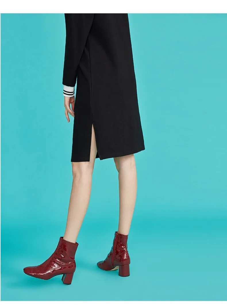 Toyouth V-Neck Striped Autumn Women Long Dresses Contrast Color H-Line Embroidery Female Dress One-Piece Vestidos Mujer