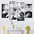 Плакат на холсте для домашнего декора гостиной модульная 4 панели с черным и белым эффектом Цветочная рама настенная живопись HD печатные картины