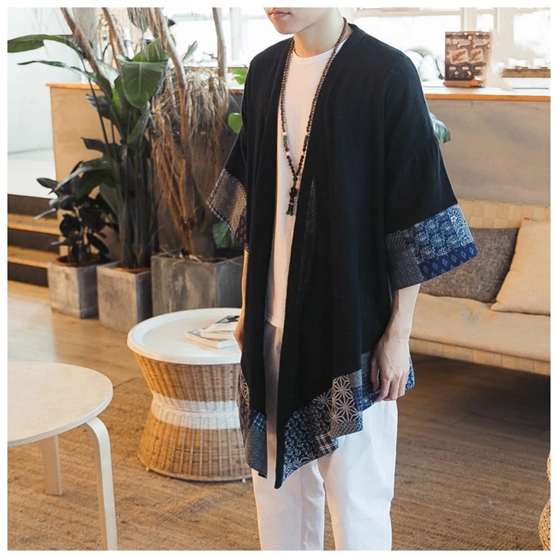 Японское кимоно кардиган для мужчин haori yukata мужской самурайский костюм одежда кимоно куртка мужская кимоно рубашка yukata haori DZ2002