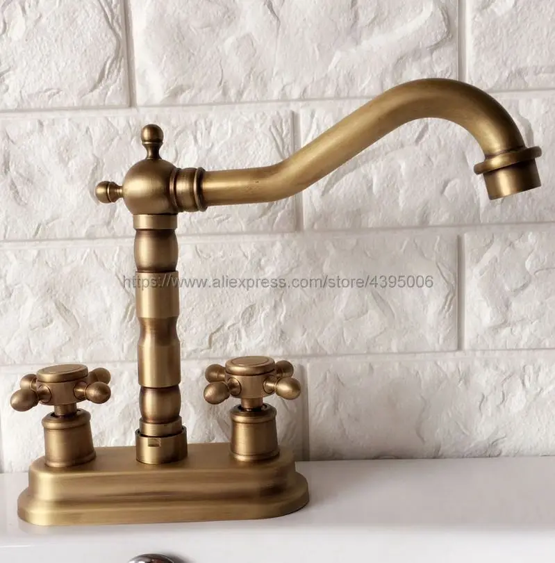 

Antique Brass Double Handle Bathroom Faucet 2 Hole Basin Sink Faucet Lavatory Faucet Mixer Tap Ban066
