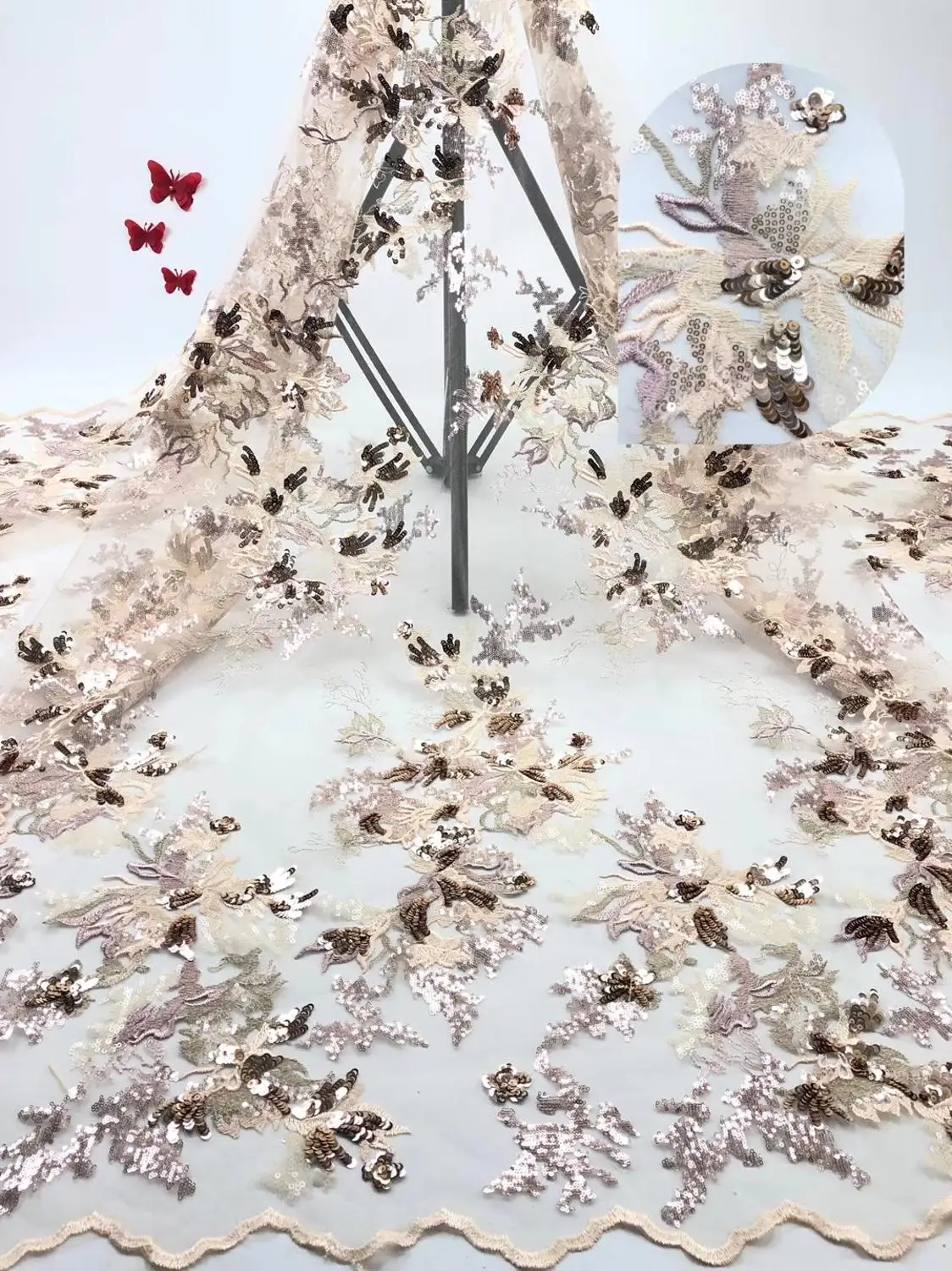 

2019 High Quality net tulle Lace sequins lace fabric African Dresses material For Wedding or Party Dress JIAJUN164