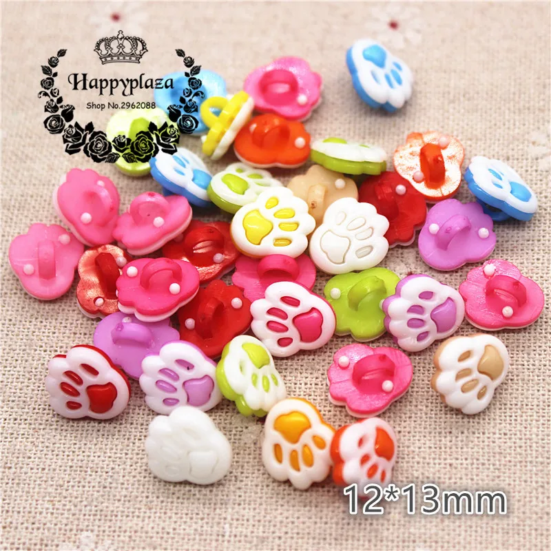 

100pcs Mix Colors Plastic Bear's Foot Print Shank Buttons Clothing Accessories Sewing Supplies,12*13mm