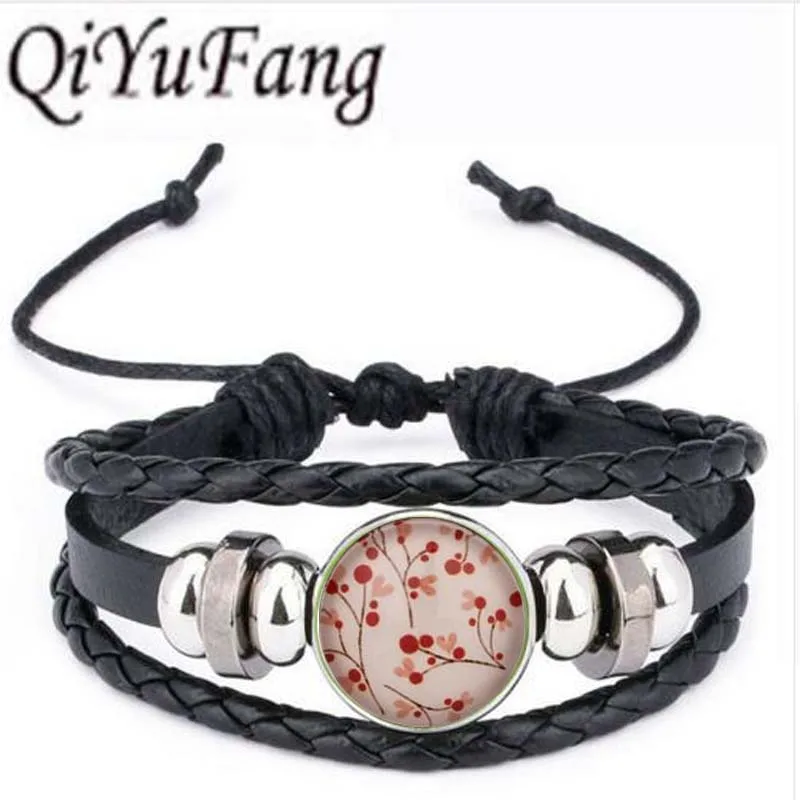 

Qiyufang Vintage Jewelry Cherry Glass Cabochon Post bracelet bangle Alloy Antique Bronze Stud For Girl