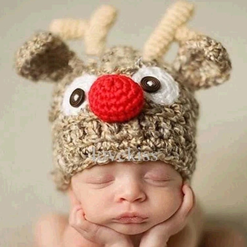 

Deer Style Knitted Baby Hat Cute Baby Photography Props Soft Plaited Newborn Hats Baby Girls Boys Crochet Infant Toddler Cap