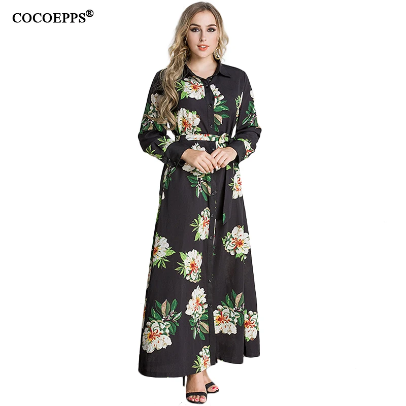 Женское платье рубашка с цветочным принтом большого размера|sleeve maxi dress|plus size dressmaxi