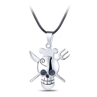 hot anime one piece silver metal necklace cook sanji logo pattern necklace pendant gifts cosplay accessories