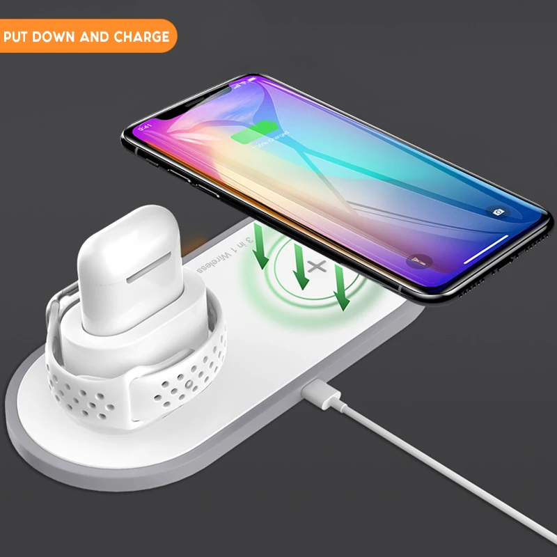 Беспроводное зарядное устройство 15 Вт Qi для Iphone Xsmax XR XS 3 в 1 быстрое быстрая