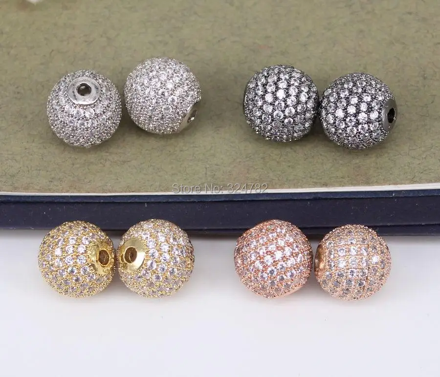 Круглые металлические медные бусины с микрозакрепкой фианита 20 шт. 6/8/10/12 мм для