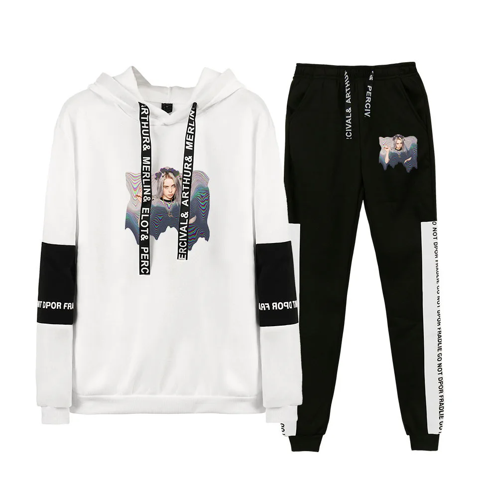 Новинка billie eilish, толстовка с капюшоном, женская модная толстовка с капюшоном, свитшоты+ спортивные штаны, костюмы, Осень-зима, теплый черный пуловер