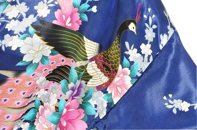 Женское мини платье из шелка и искусственного темно синее банное кимоно пижама