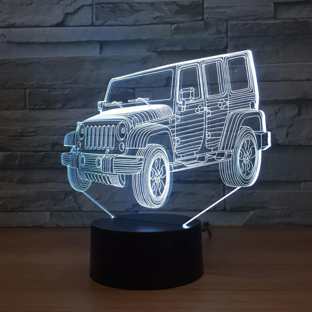 2D акриловая пластина для джипа автомобиля 3D лампа светодиодный USB 7 цветов