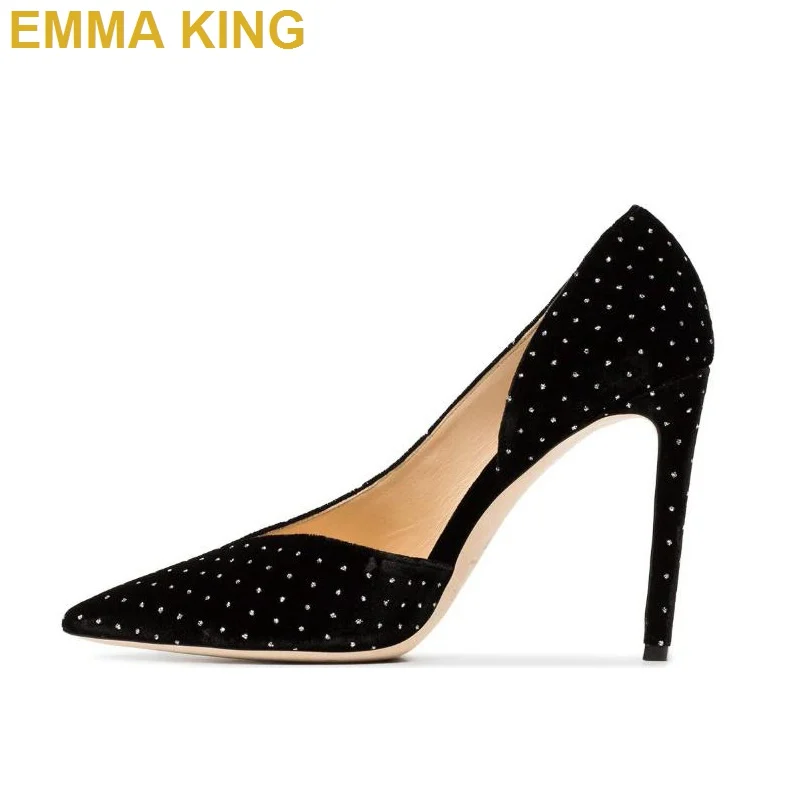 

EMMA KING 2019 Womne туфли-лодочки с острым носком вечерние свадебные туфли; Пикантные туфли на высоком каблуке женские Стразы обувь на высоких кабл...