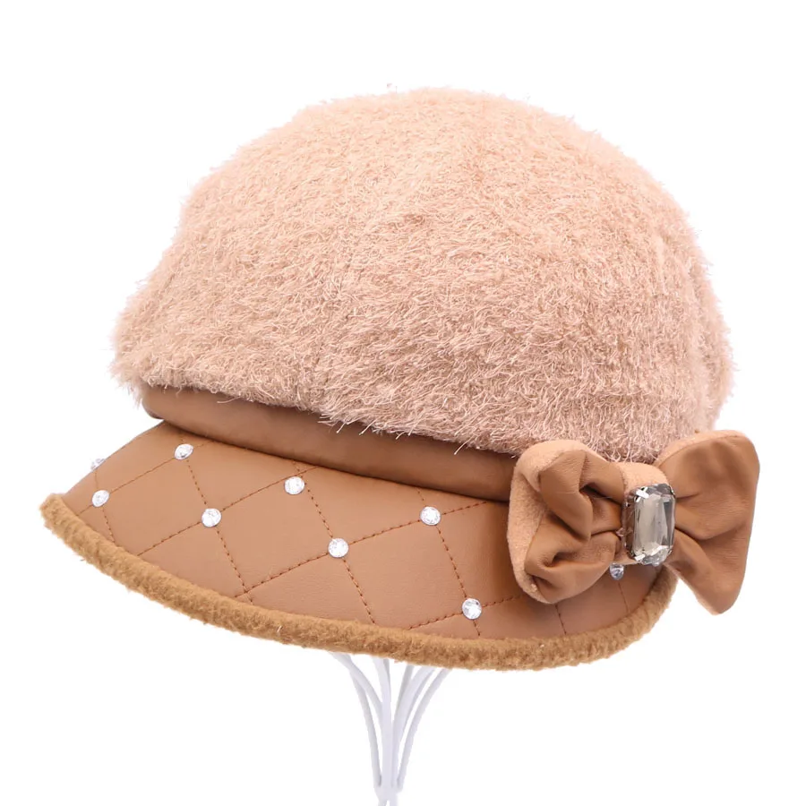 Winter Women Beret Hats Vintage Acrylic Thick Ladies Hat With Cute bow-knot Detachable Casual Female Male Caps 2018 New Arrival |