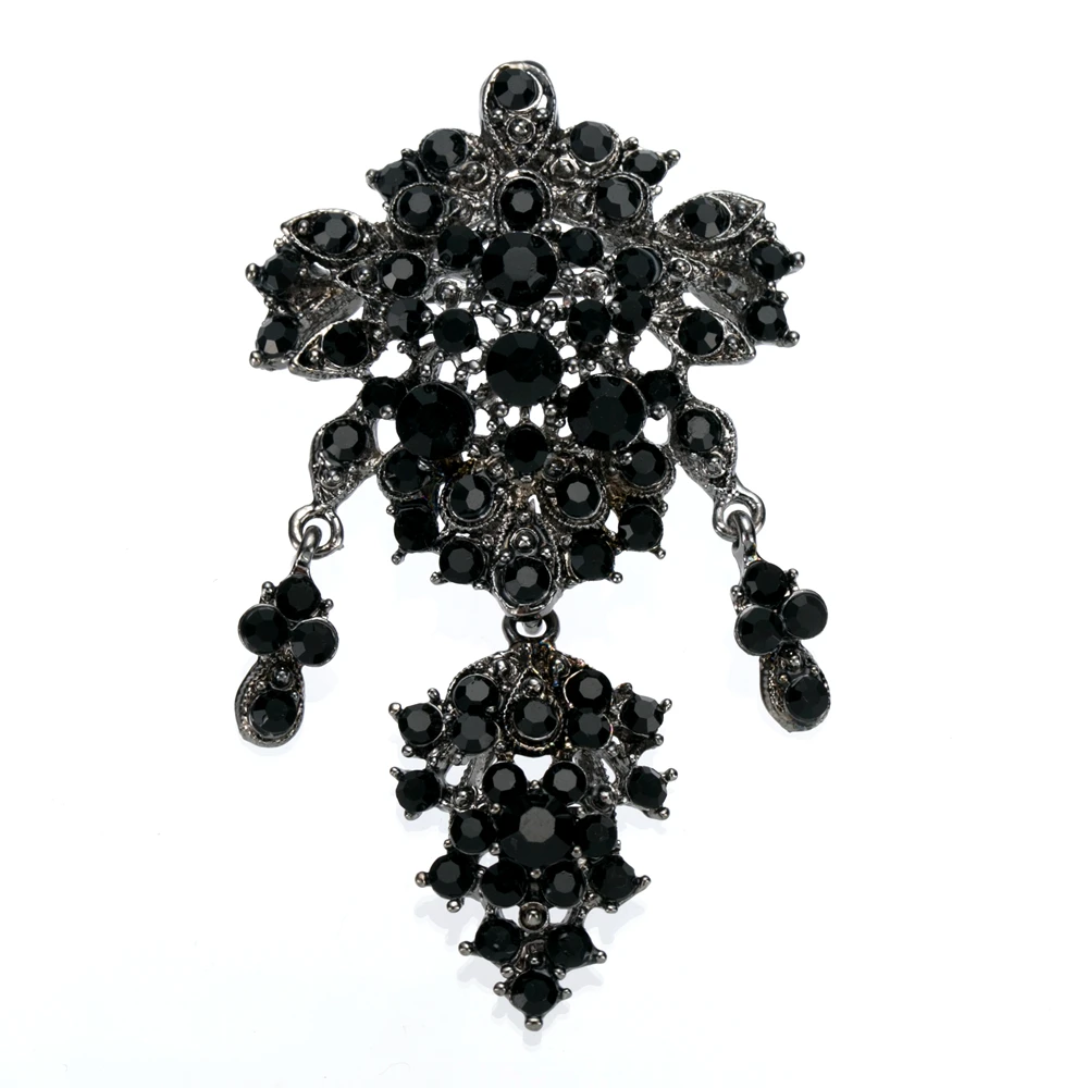 " Винтажный стиль rhinestone crystal Diamante Drop брошь серебро и черный доступны