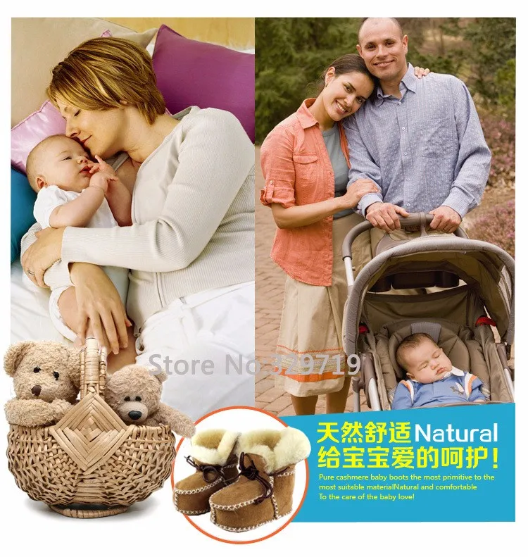 

Keep warm winter Genuine Leather Wool fur baby boy boots toddler girls soft Moccasins shoes with plush Sheepskin booties