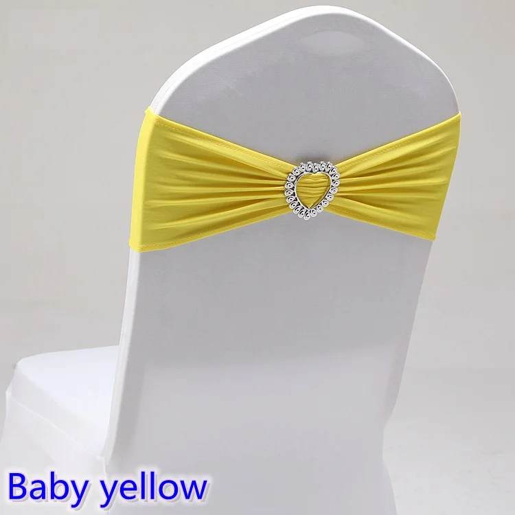 

Baby Yellow Colour Spandex Sash Wedding Lycra Chair Band Stretch For Chair Covers Decoration Party Dinner Banquet Chair Sash