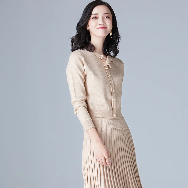 Новинка 2019 года Осенний женский свитер + платье повседневный комплект с длинными