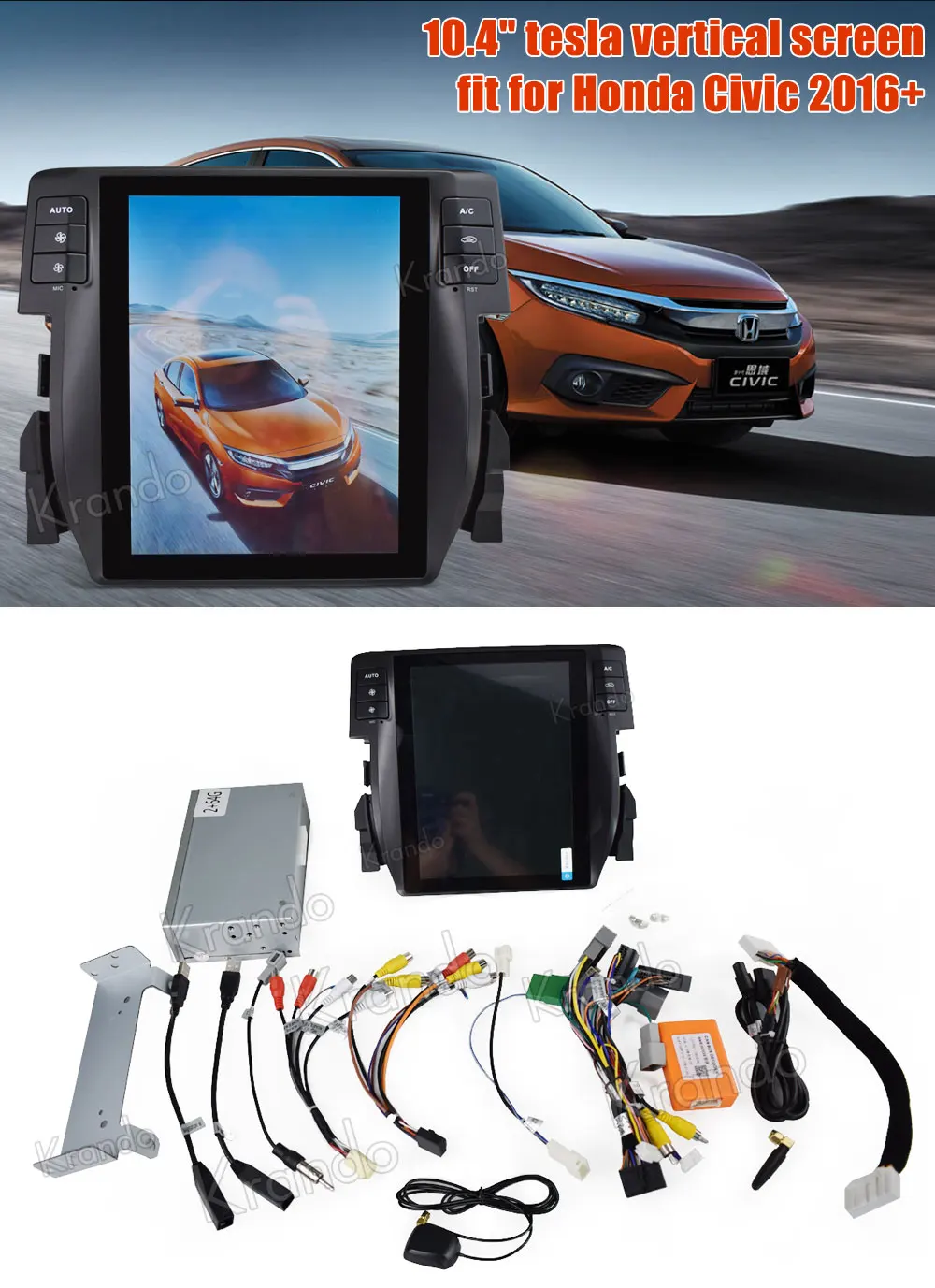 Krando Android 8,1 10," Tesla стиль вертикальный экран автомобиля радио gps Навигация dvd для Honda Civic- мультимедиа системы