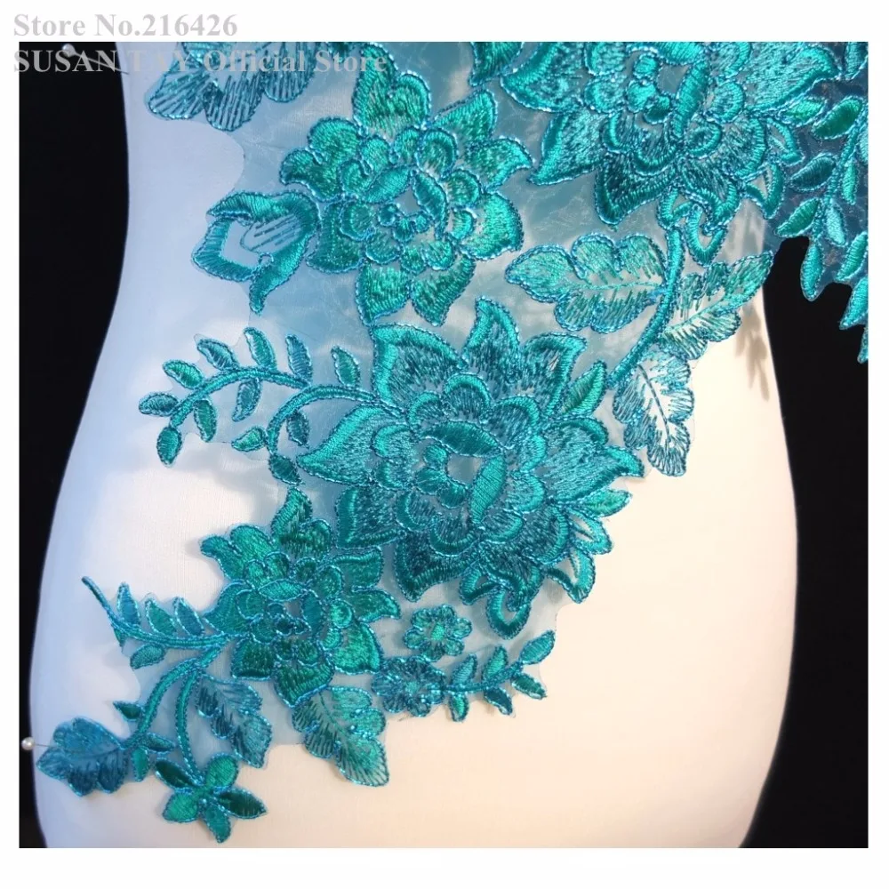 Новые бирюзовые синие вышитые нашивки цветы декольте кружевные аппликации из