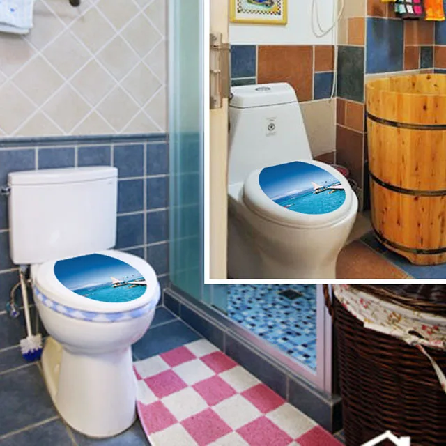 [Fundecoration] Водонепроницаемая синяя морская наклейка на унитаз для украшения
