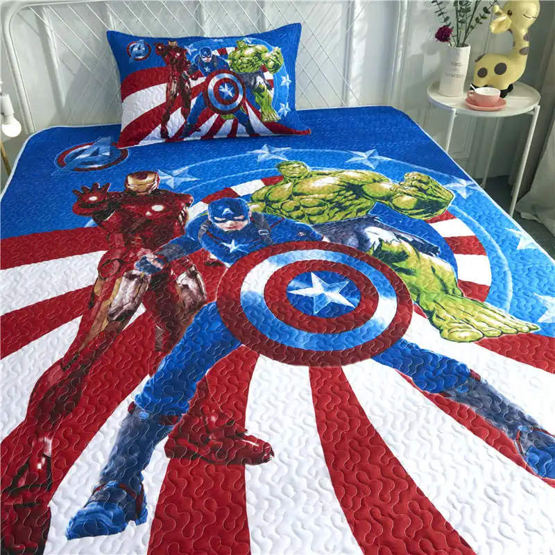 The Avengers Captain America Printed Bedding Set Twin Size Bedspread Coverlets for Kids Bedroom Decoration pillow case Children | Дом и сад