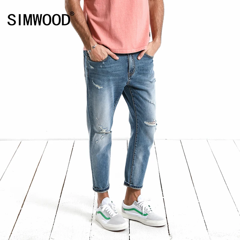 SIMWOOD/2019 осенние мужские узкие джинсы до щиколотки модные джинсовые брюки с