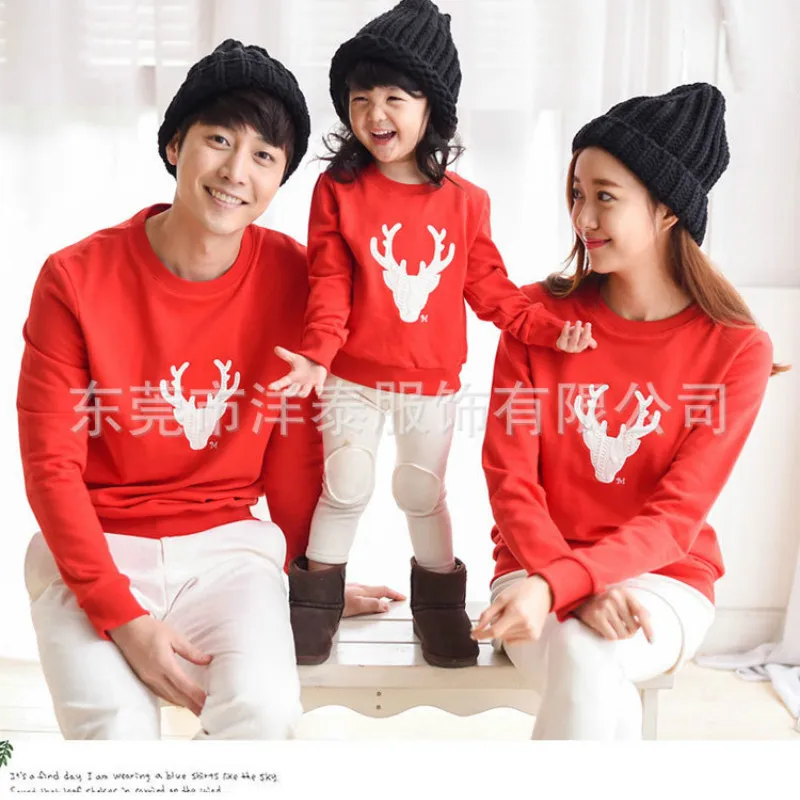 Kid red Одинаковые рождественские пижамы для всей семьи осенняя одежда для всей семьи с оленем для папы, мамы, дочки и сына футболка из чистого хлопка QZ020 - Цвет: Kid red