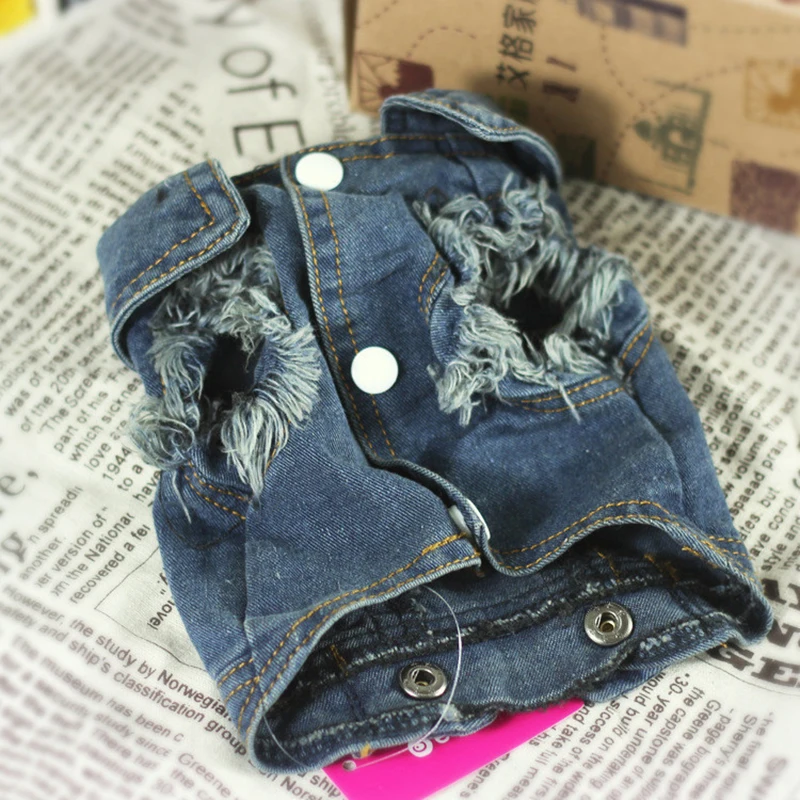 Fashion Pet Puppy Clothes Retro Pattern Personalized Color 5 Sizes Dog Caught Denim Vests For And Accessories | Дом и сад