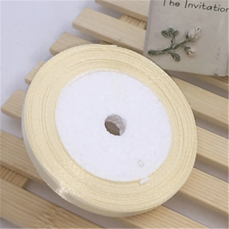 Cream color 1 шт. 6 мм 25 ярдов Розовый Шелковый Атласный органза полиэстер лента для шитья Свадебная вечеринка ручной работы украшения тесьма подарочная упаковка - Цвет: Cream color