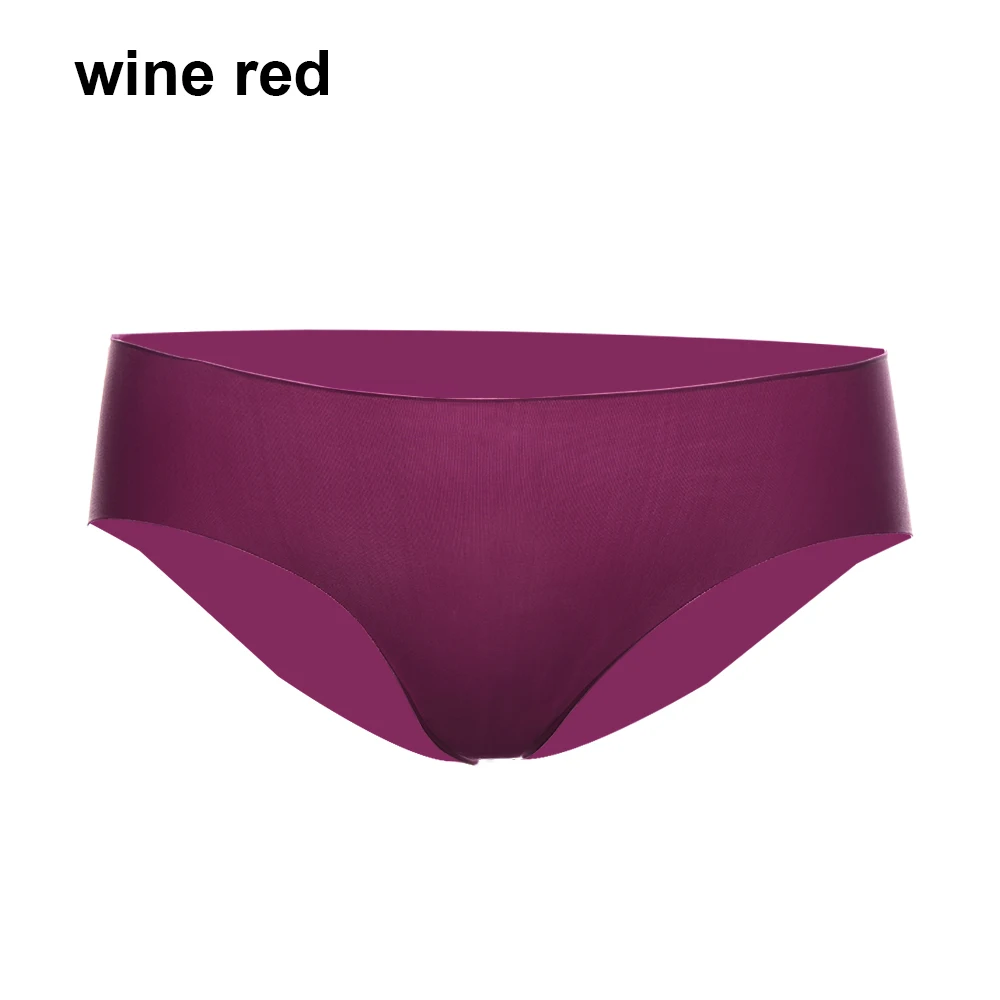 Wine red Сексуальные Однотонные трусы с низкой посадкой, шелковые Бесшовные дышащие трусики, бесследное нижнее белье, кружевное нижнее белье с открытой спиной - Цвет: Wine red