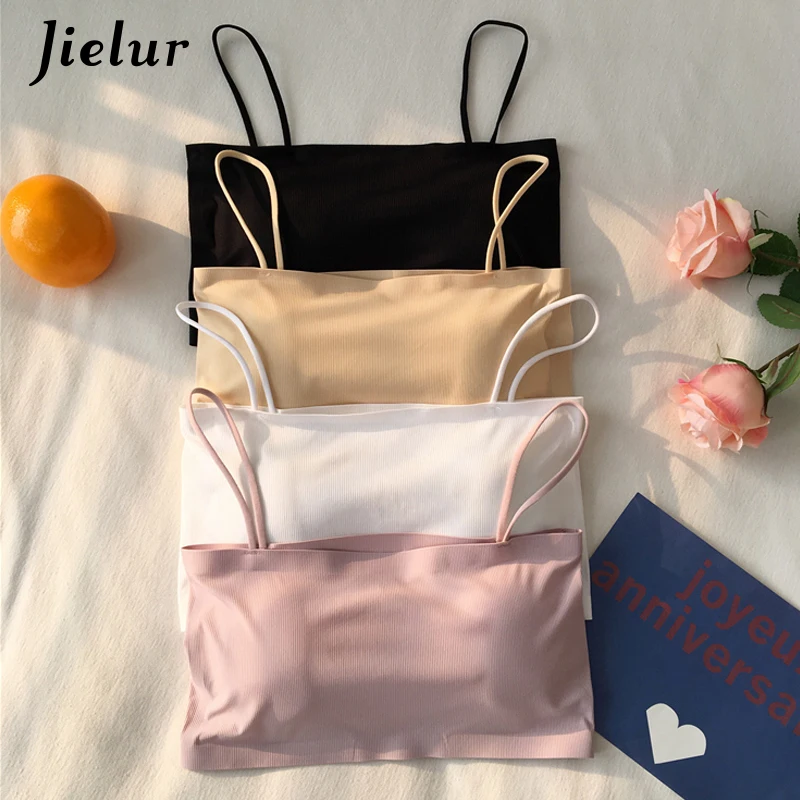 Jielur Basic Tube Tops Female College Korean Style Solid Color Casual Women Bandeau Bras Girls Fresh Mujer Ropa Interior Black