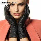 Высококачественные женские кожаные перчатки для сенсорного экрана, теплые модные зимние перчатки из натуральной козьей кожи для вождения с пятью пальцами L106NC1