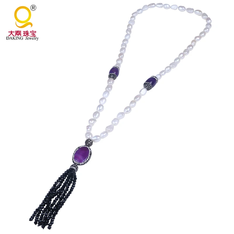 

Очаровательное ожерелье из бисера из натурального синего и фиолетового камня со стразами выложенное ожерелье из белого пресноводного жемчуга ожерелье-цепочка из бисера