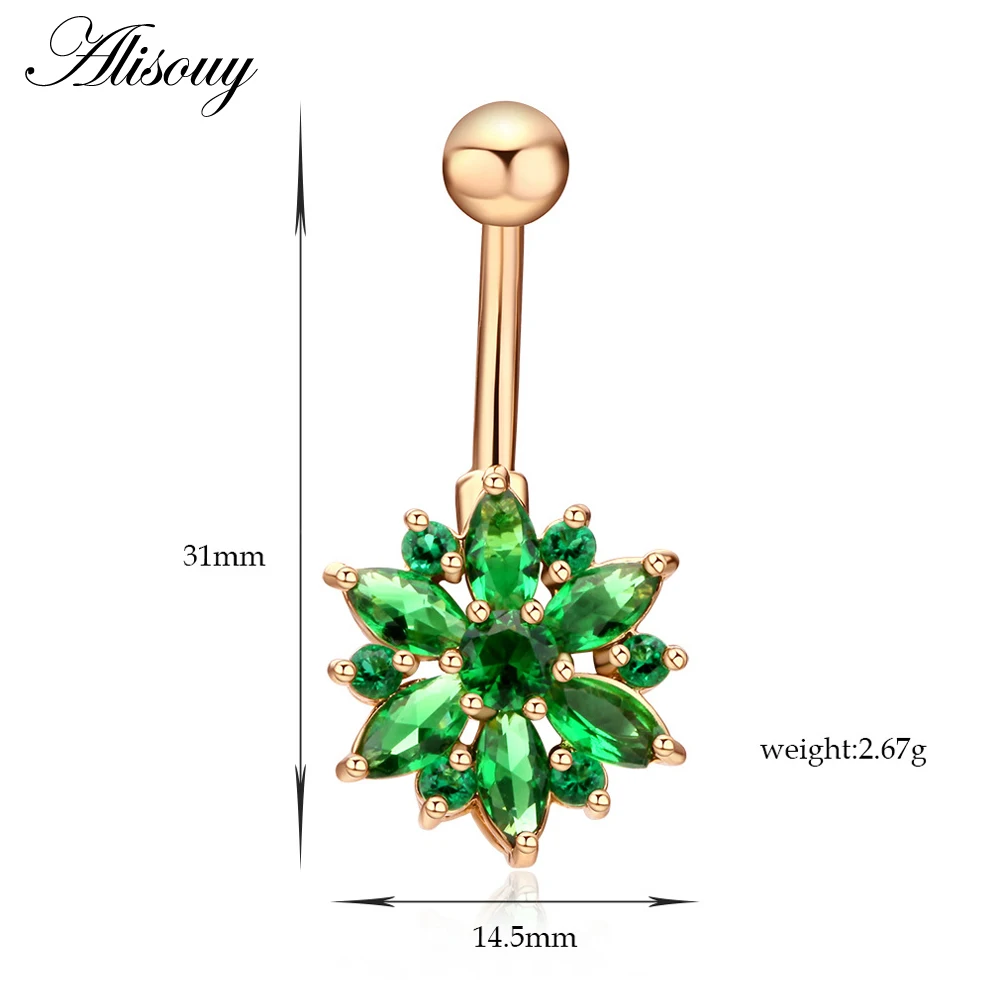 Alisouy 316L нержавеющая сталь Кристалл цветок пупка кольцо Модный золотой цвет сексуальный пупок пирсинг ювелирные изделия