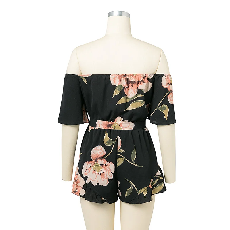 NVZHUREN Short Sleeve Off Shoulder Summer Beach Playsuits For Women Floral Print Ruffles Rompers Jumpsuit | Женская одежда