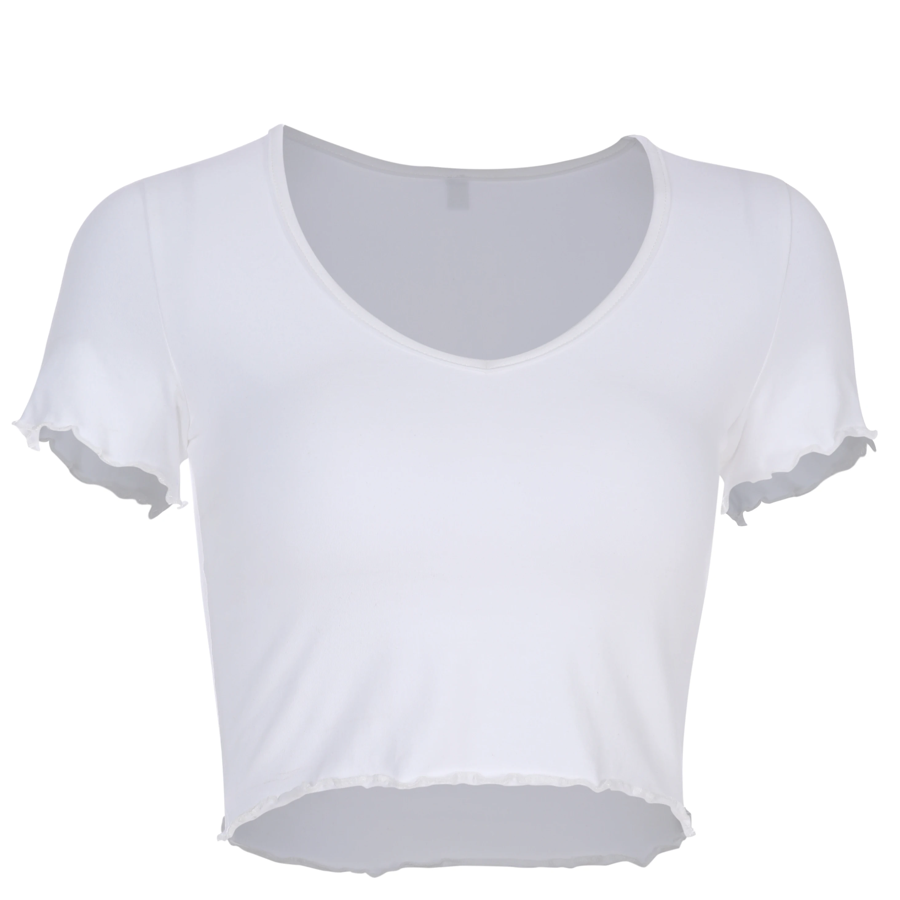 Укороченные футболки с коротким рукавом и v-образным вырезом Женская белая