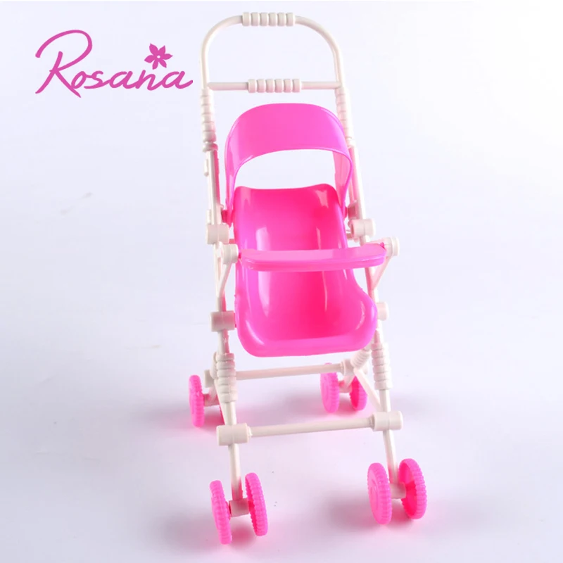 Розовая детская коляска Rosana, игрушка для кукол Барби, детская коляска, ролевые игры, пластиковые аксессуары для кукол, домашние ролевые игры