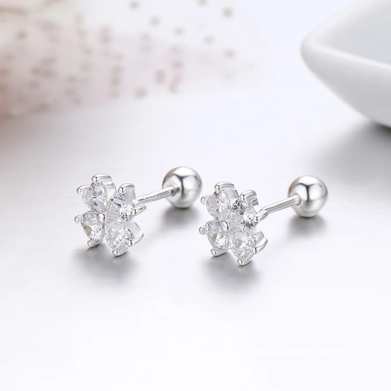 Женские и детские серьги гвоздики с клевером милые из стерлингового серебра 925