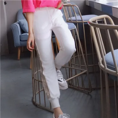 Ankle Length Pants GCAROL, новинка, стразы, шнурок, вредные штаны, сбоку, шикарные, по щиколотку, уличная одежда, тянущиеся, весна-осень, вязаные штаны - Цвет: Ankle Length Pants