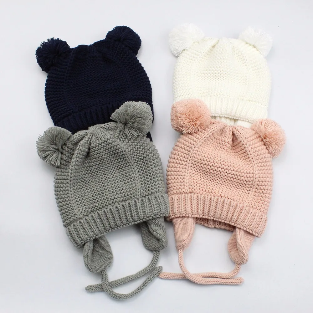 Милая детская шапка Bear Ears мягкая хлопковая для новорожденных двухслойная теплая