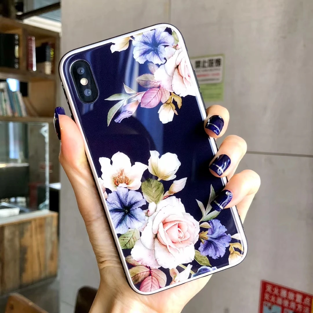 Красивый чехол из закаленного стекла с розами для iPhone 7, чехол для iPhone XS, XR, Max, чехол для iPhone 6, 6 S, 7, 8 Plus, X, Funda Coque
