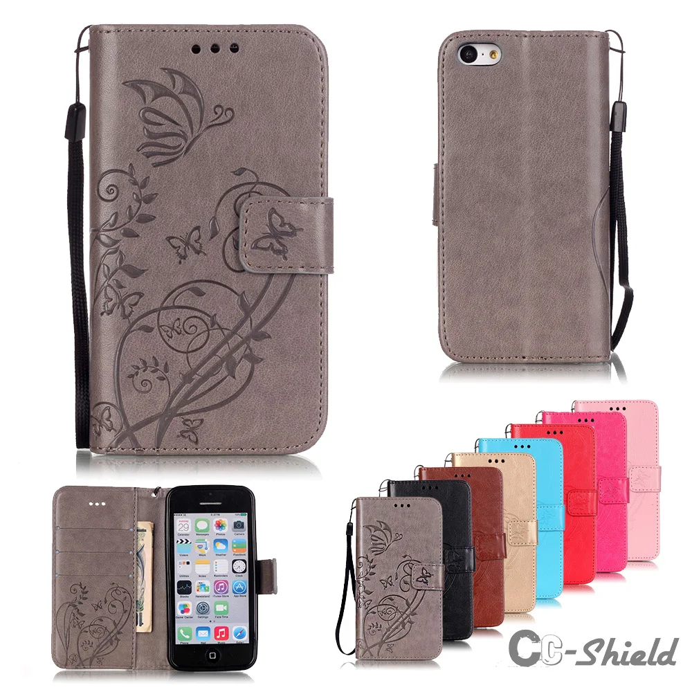 Чехол для Apple iPhone 5C Одноцветный кожаный чехол с тисненым узором Модный кошелек