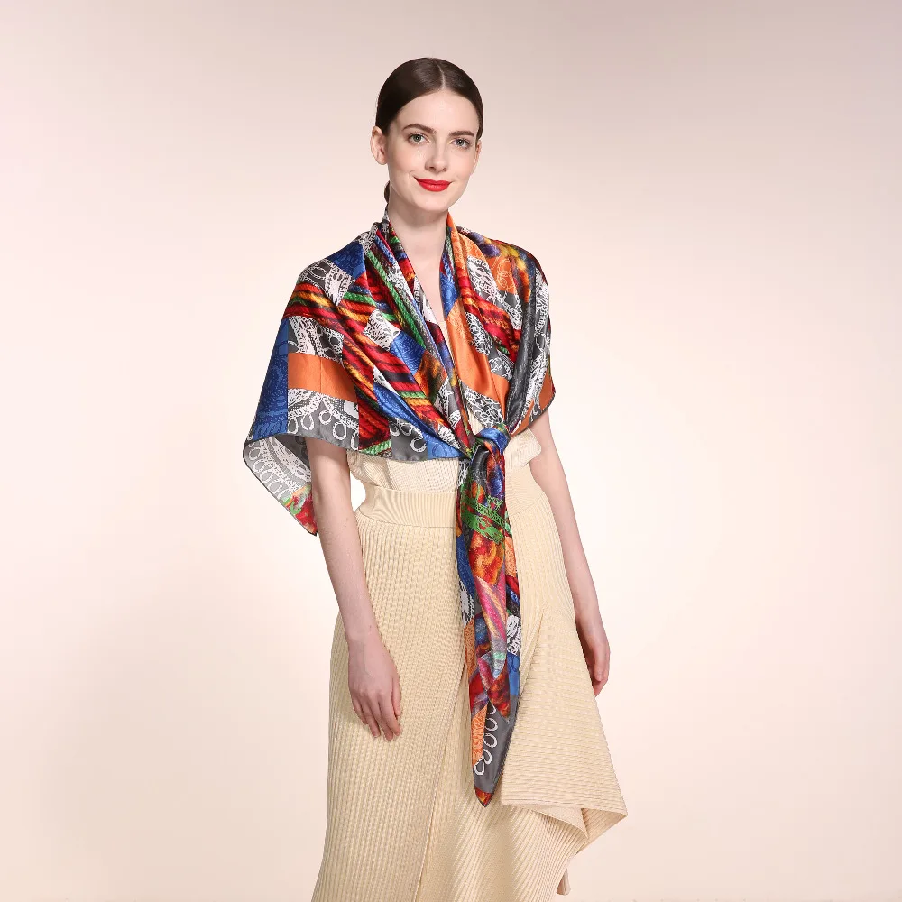 100% шелковый шарф Для женщин бесконечность квадратный платок 135*135 см Леди