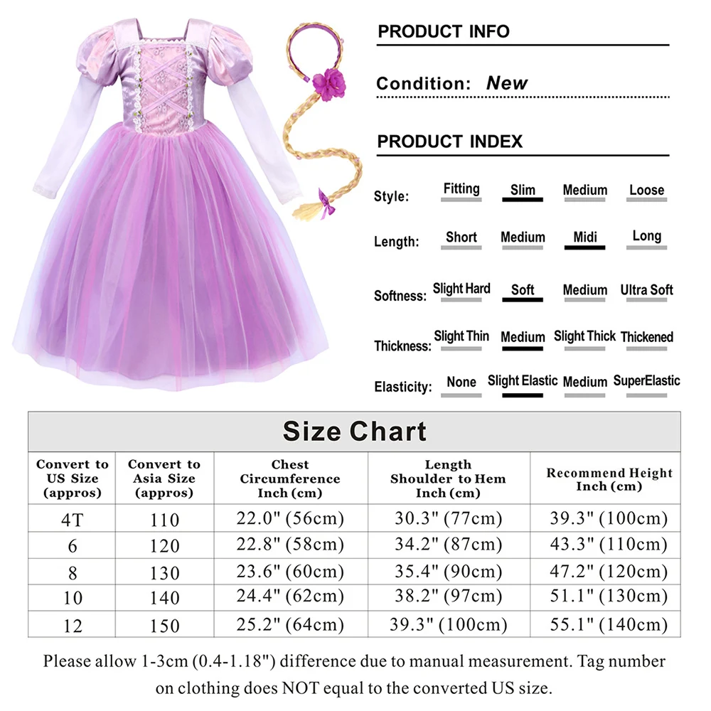 AmzBarley Girls Princess Rapunzel Dress Christmas Halloween Cosplay Costume Toddler Long Sleeve Wedding Birthday party outfits | Детская