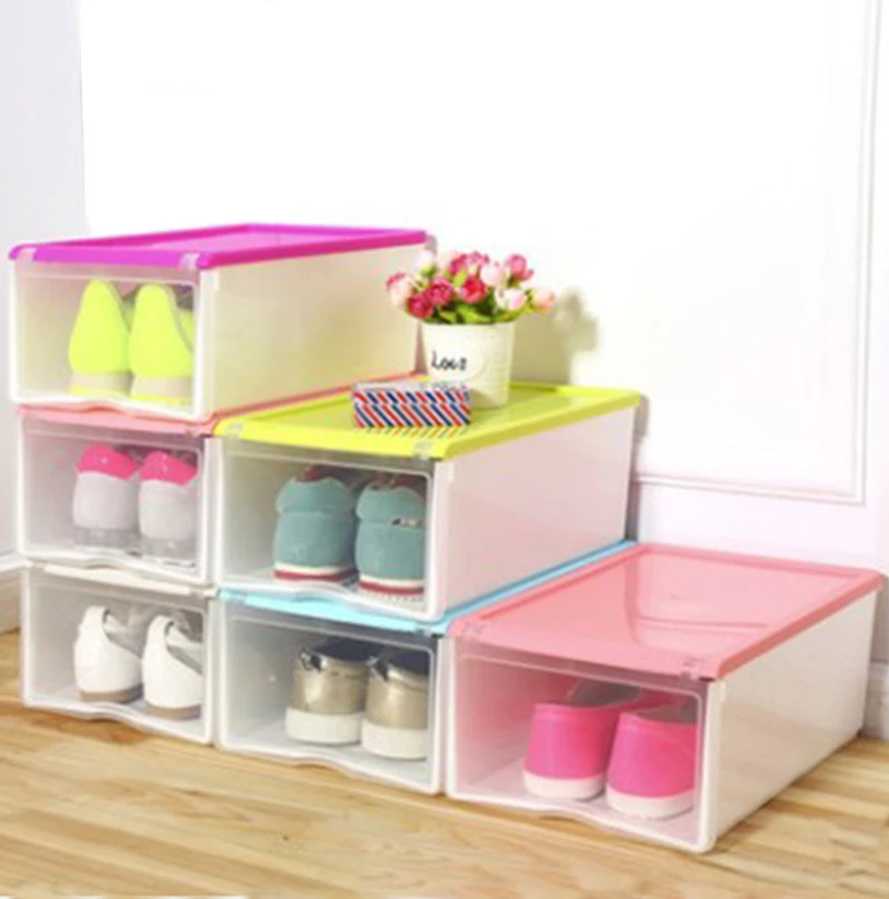 Толстая цветная прозрачная пластиковая раскладушка для обуви ящик хранения