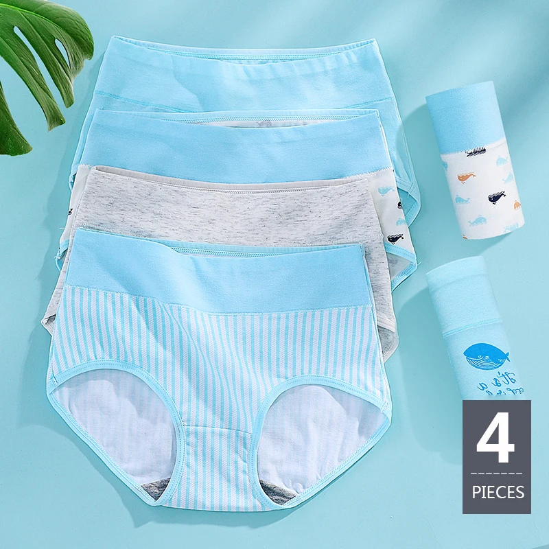 Женские трусики с высокой талией 4 шт./компл. милое нижнее белье из дышащего