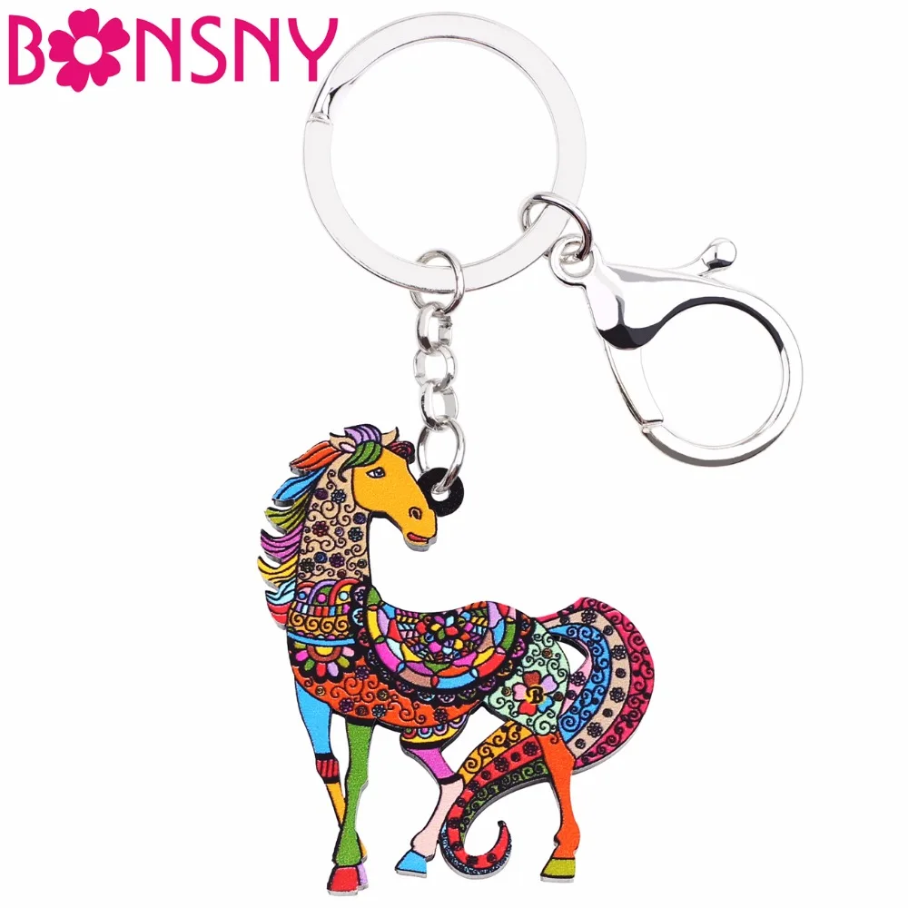 

Bonsny Acrylic Anime Jewelry Horse Chains Keyrings For Women Girl Bag Driving Car Key Handbag Wallet Charms Keychains GIFT