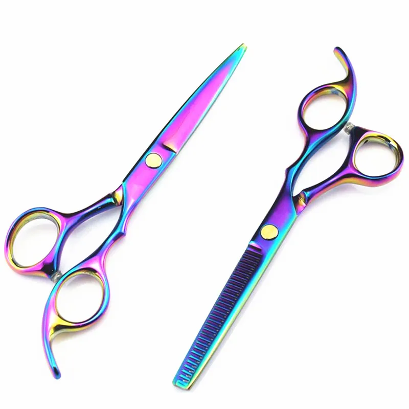 professional Japan 440c 5.5 6 '' rainbow hair scissors haircut thinning barber haircutting cutting shears hairdressing scissors