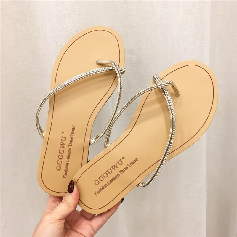 2019 г. новые модные летние женские блестящие Вьетнамки серебристого и золотистого