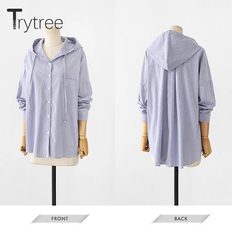 Женская блузка в полоску Trytree Повседневная рубашка из полиэстера и хлопка с